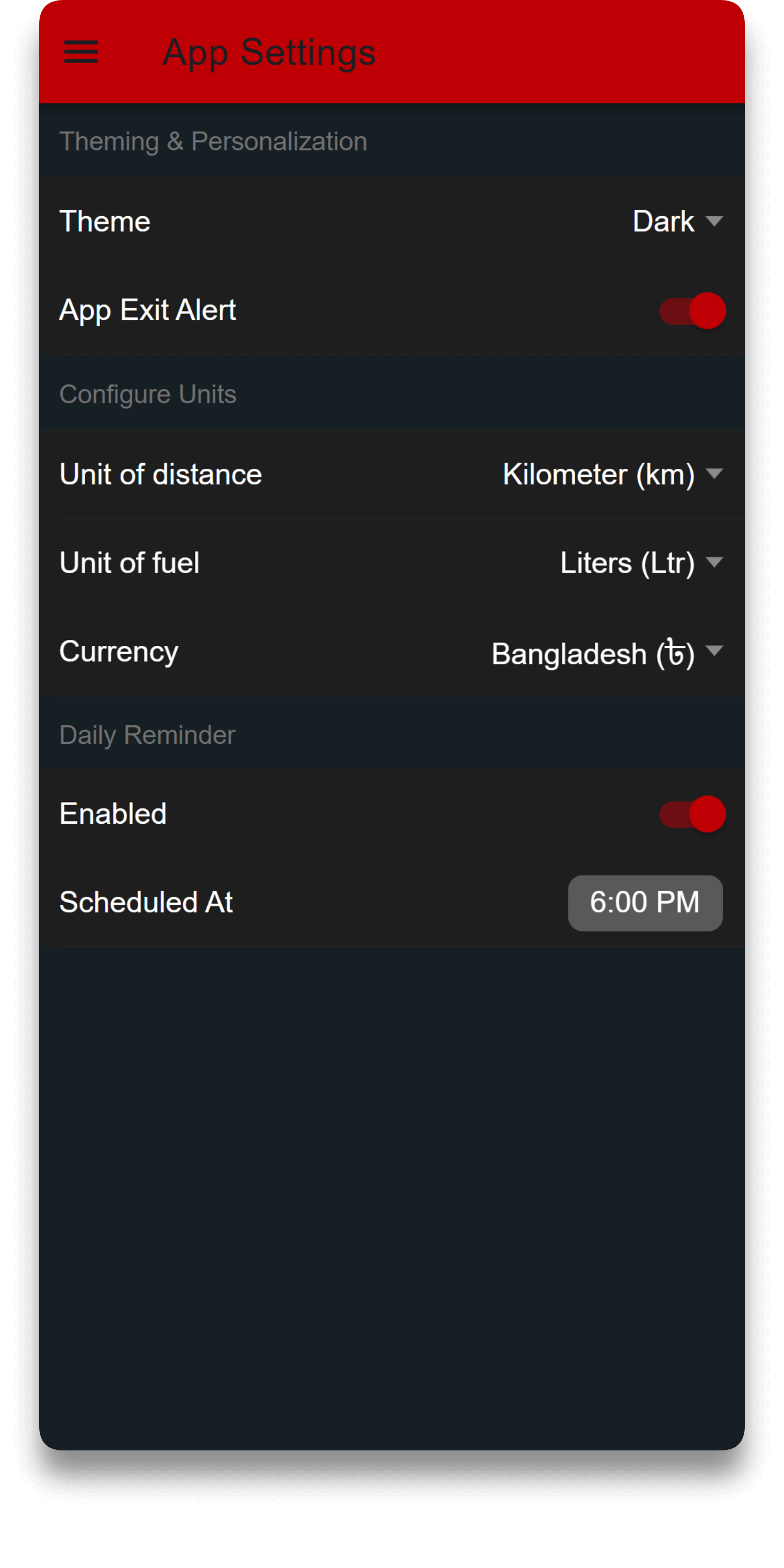 MyBikes.App: Motorcycle Manager app settings feature