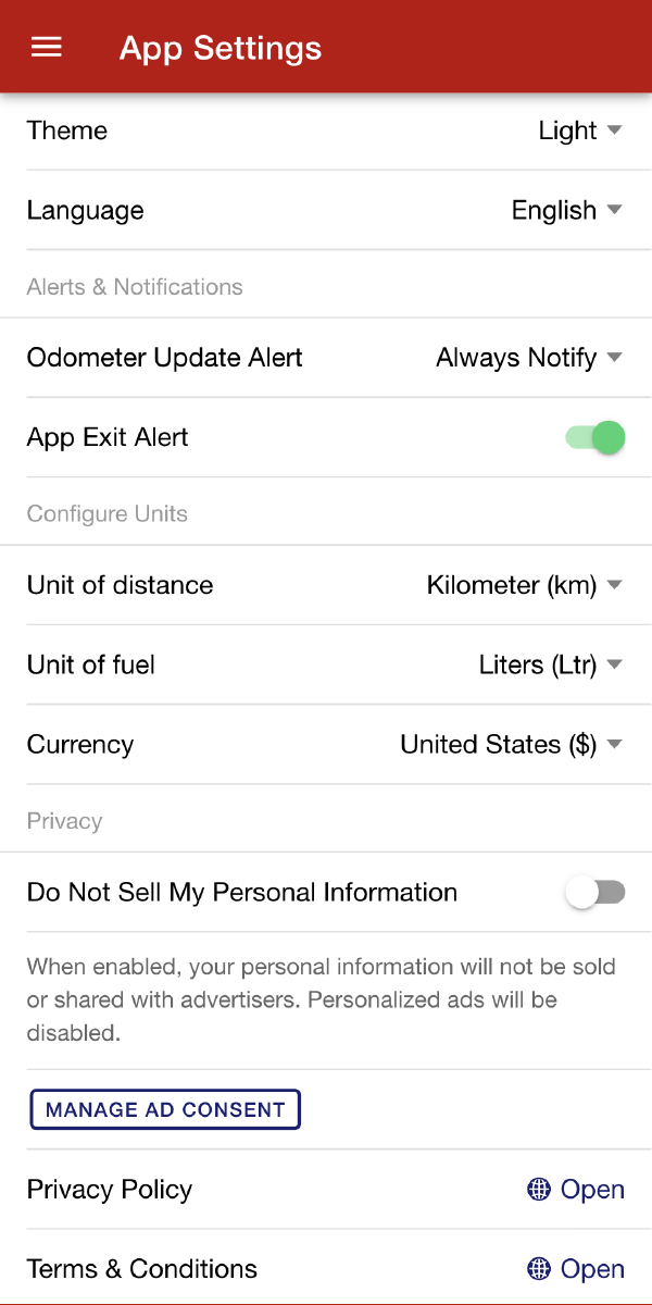 MyBikes.App: Motorcycle Manager app settings