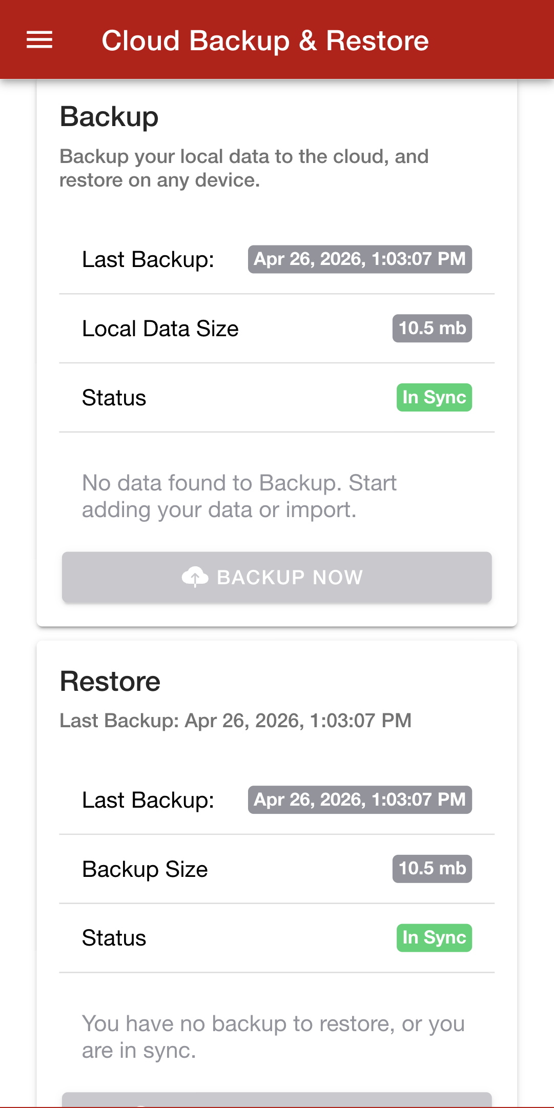 MyBikes.App: Cloud backup and local export feature