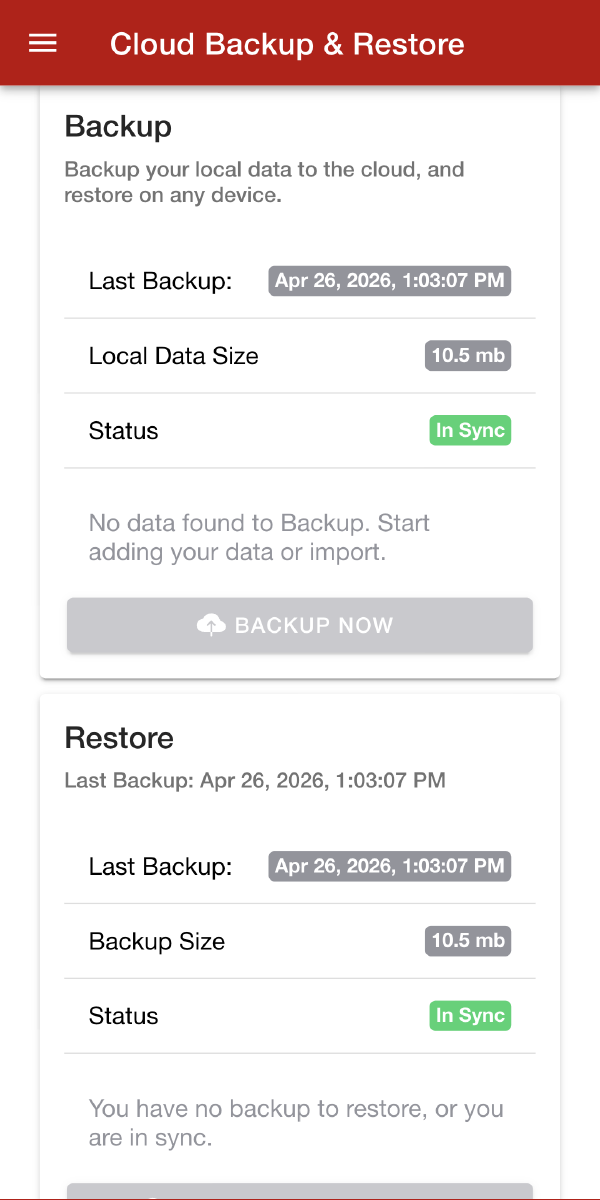 MyBikes.App: Cloud backup and local export feature