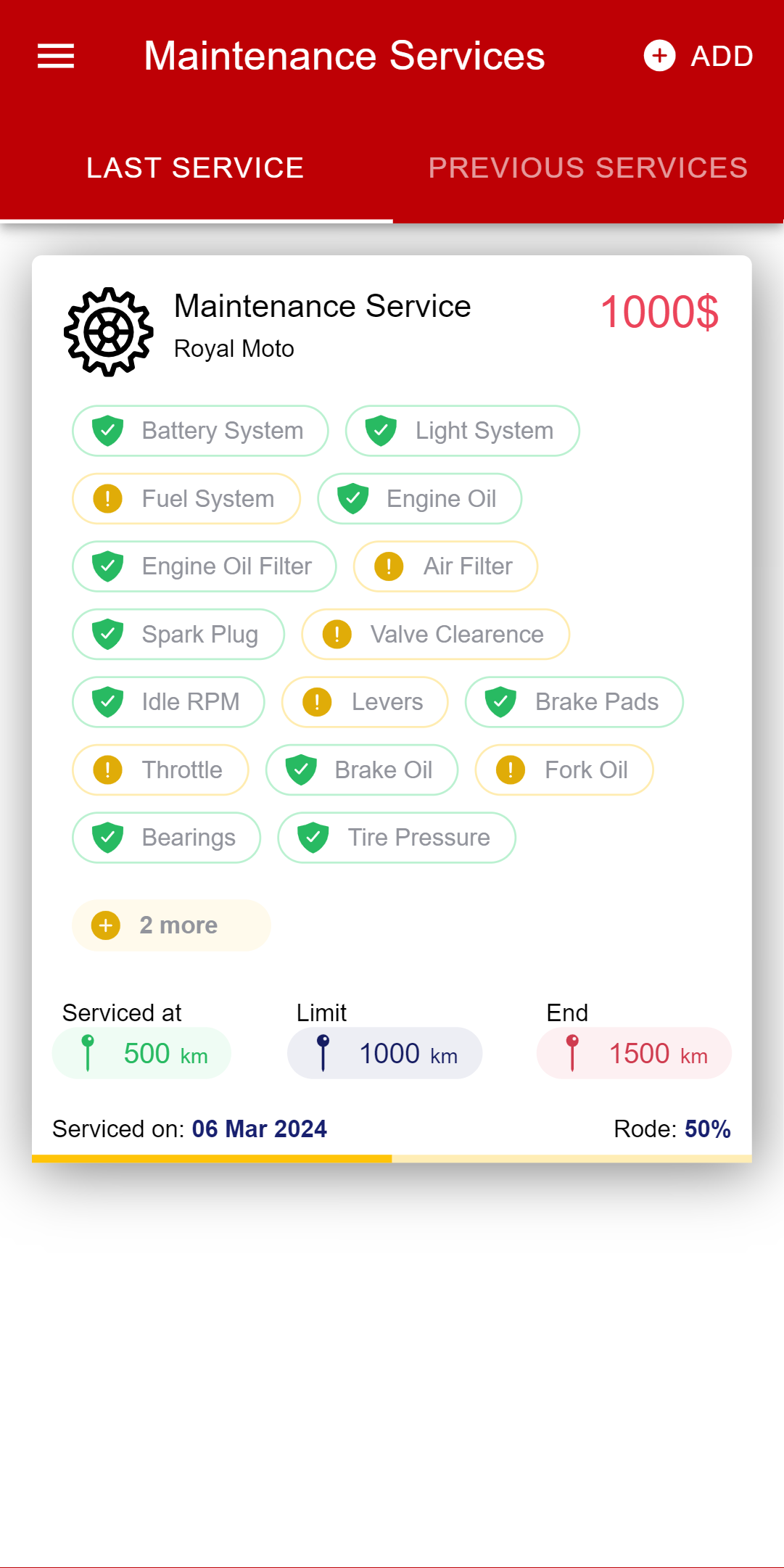 MyBikes.App: Motorcycle maintenance and servicing feature