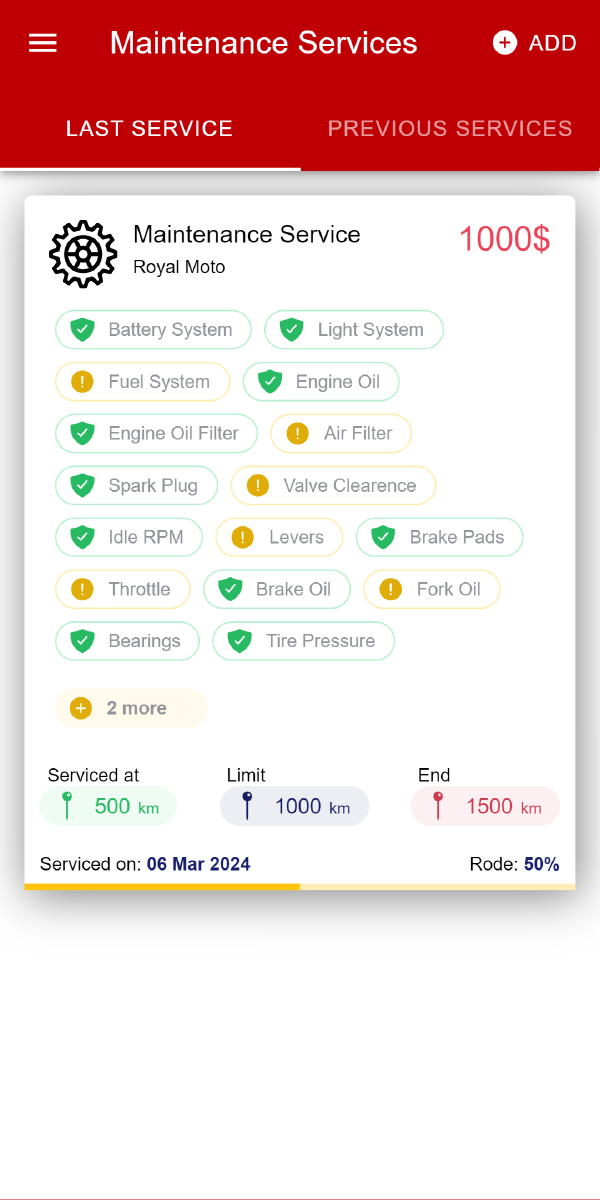 MyBikes.App: Motorcycle maintenance and servicing feature